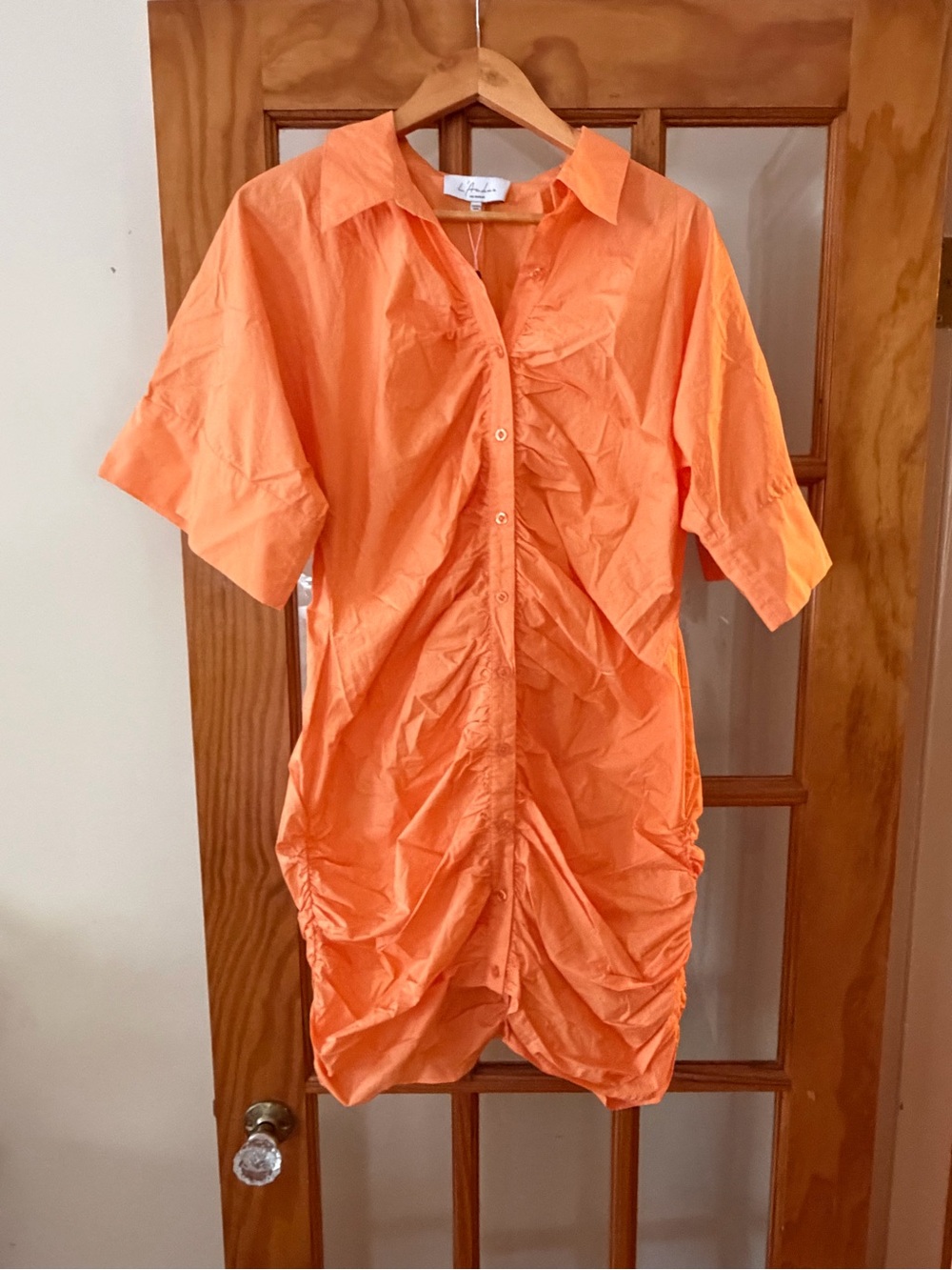 REVOLVE Orange Ruched Button-Front Mini Dress - Picture 2 of 4